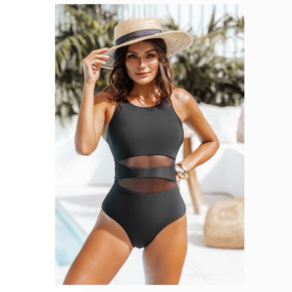 Cupshe Black Mesh One Piece Swimsuit